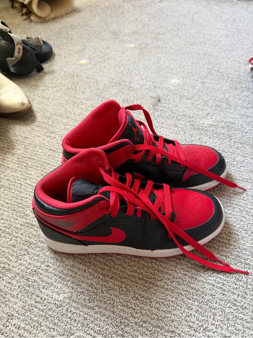 Jordan Kids Black and Red High-Top Sneakers